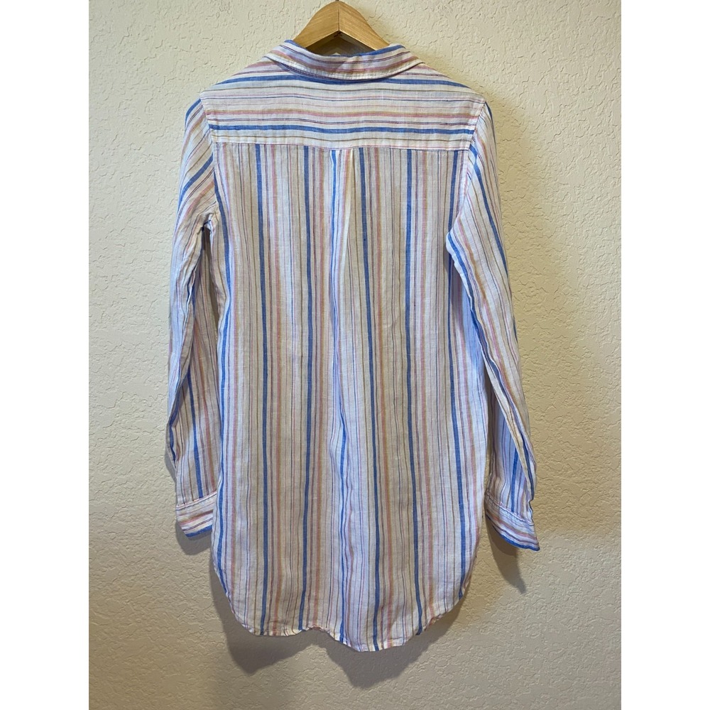 Gap Multicolor Stripe Boyfriend Tunic Shirt Size XS Rainbow 100% Linen Beach - Picture 7 of 11